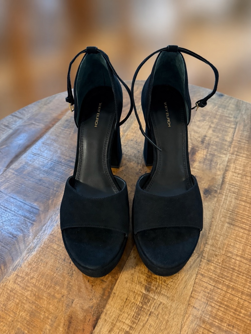 Tory Burch Black Suede Platform Block Heel Sandals, Size 11 - Picture 9 of 11